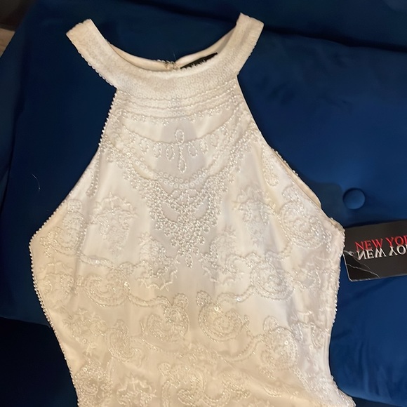 NWT White Beaded Fitted Dress with Fringe & Sequin Detail - Picture 10 of 11